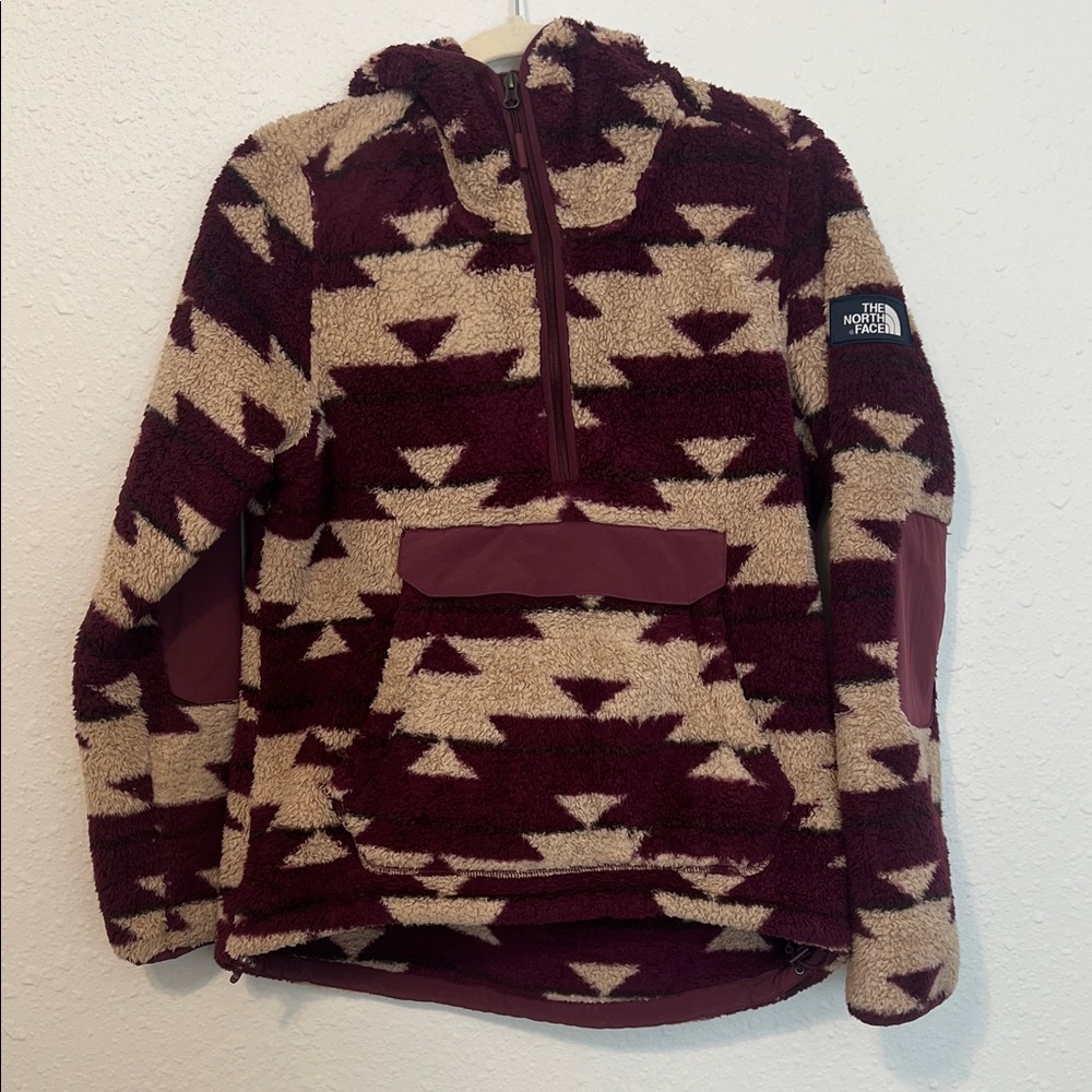 The North Face Burgundy and Tan Fleece Jacket